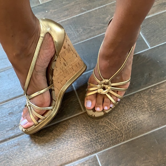 Authentic Coach - Gold cork wedges - Picture 1 of 9